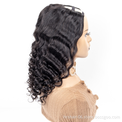 150% 180% U part wig Wholesale 100% sliky Raw Virgin Cuticle Aligned  Brazilian Human Hair loose deep wave wig